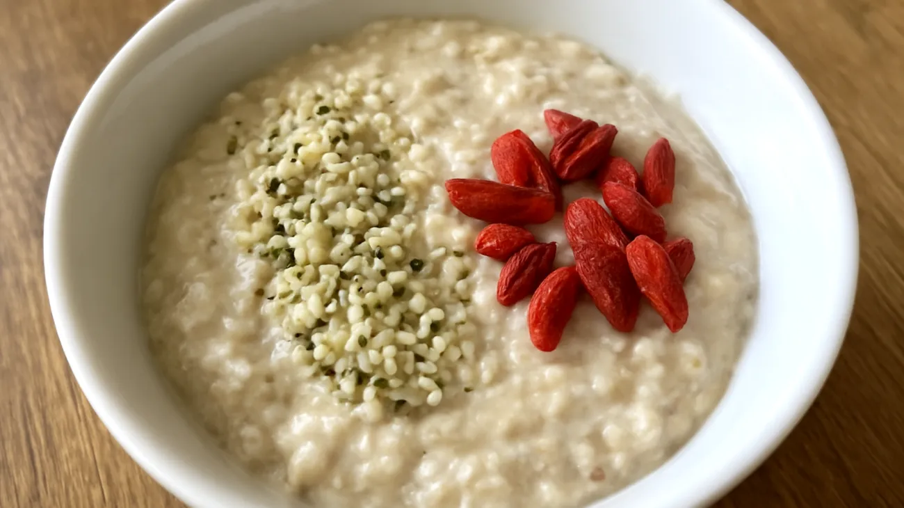 Amaranth-Quinoa-Pudding mit Hanfsamen und Goji-Beeren"