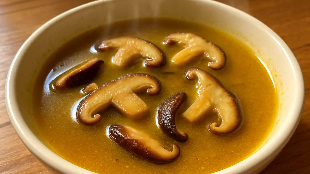 Ingwer-Kurkuma-Suppe mit Miso und Shiitake-Pilzen"