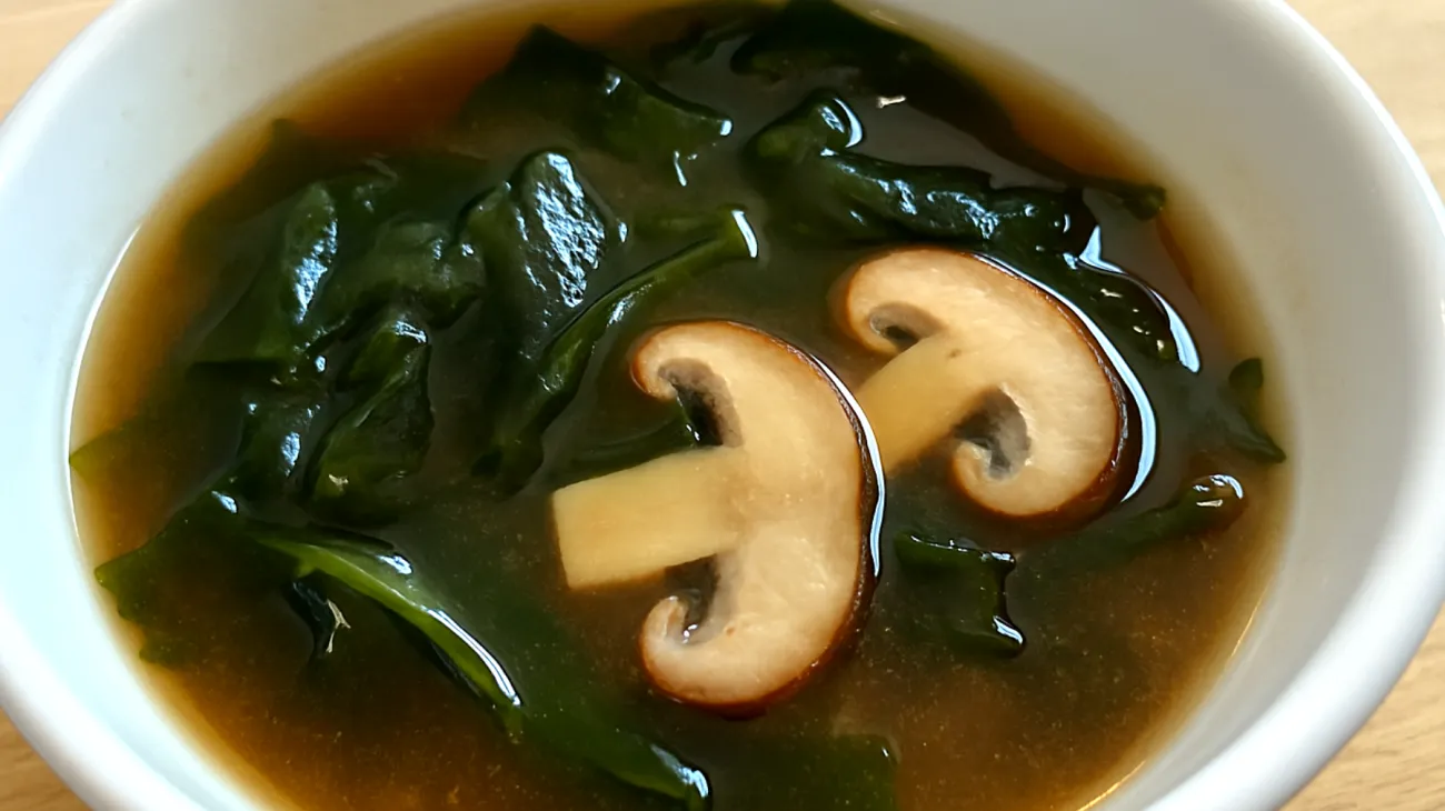 Miso-Suppe mit Wakame-Algen und Shiitake-Pilzen"
